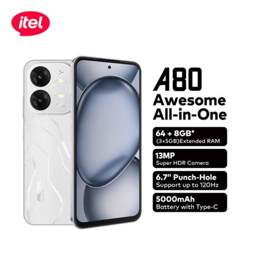 itel A80 6.7" 3GB RAM/64GB ROM 5000mAh 13MP 4G Android 14-White